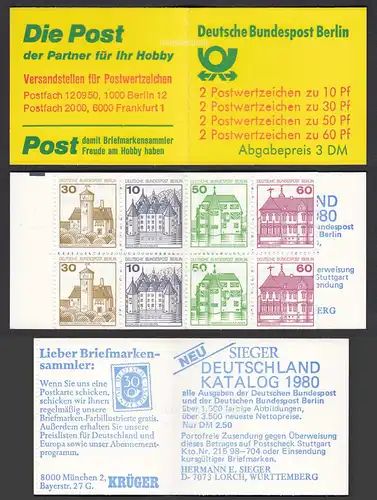 Berlin Burgen und Schlösser Markenheftchen MH 12a postfrisch  (26608