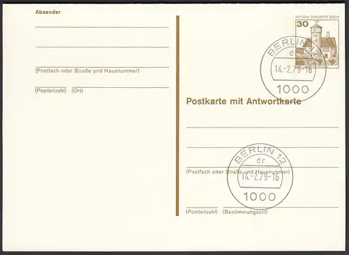 Berlin Postkarte mit Antwortkarte 30/30 Pfg. Mit P111 Ersttag 14.2.79  (26619