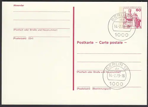 Berlin Postkarte 60 Pfg. magenta  P110 Ersttag 14.2.79  (26620