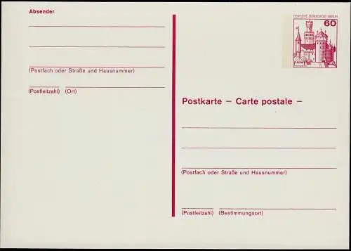 Berlin Postkarte 60 Pfg. Ganzsache magenta P110 ungebraucht   (0246