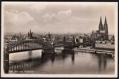 AK Köln vom Messeturm mit Brücke und Dom 1939 gelaufen  (17089