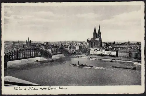 AK Köln vom Pressaturm mit Brücke und Dom 1939 gelaufen  (17092