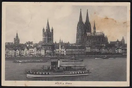 AK Köln Rhein Schiffe Kirchen 1914 gelaufen  (17100