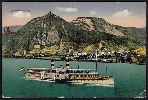 AK Drachenfels Rhein Schiffe 1916 gelaufen  (17136