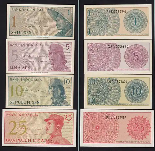 Indonesien - Indonesia 4 Stück Banknoten 1 - 25  SEN 1964 UNC  (15281