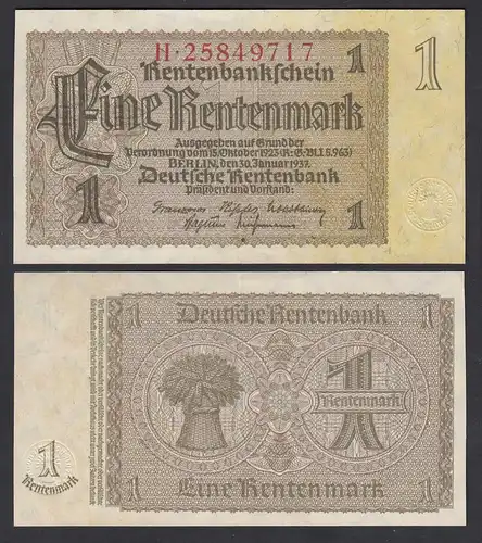 Rentenbankschein Deutsches Reich 1 Rentenmark 1937 Ros 166b  aXF (2-)   (26401