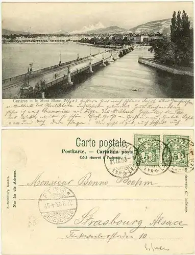 AK 1903 Geneve Schweiz See Brücke nach Strassburg    (1389