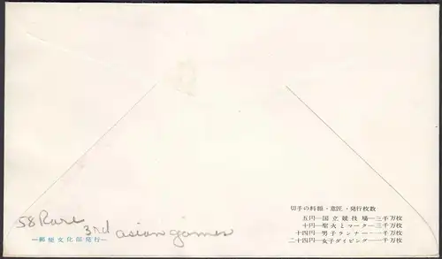 Japan 1958 3. Asian Games Satz auf FDC    (26729