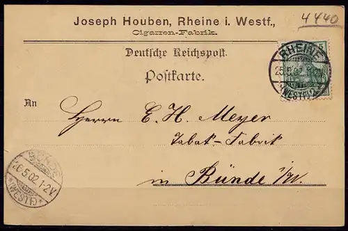 Rheine Westf. 2, Karte Firma Joseph Houben Cigarren nach Bünde    (6934