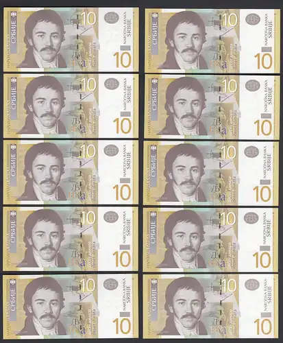 Serbien - Serbia 10 Stück á 10 Dinara Banknote Pick 46a UNC (1)  (89102