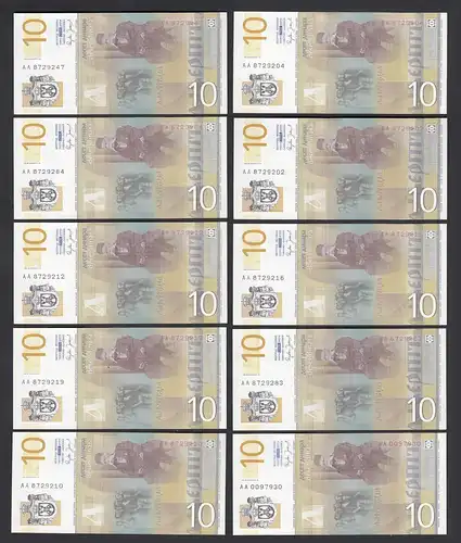 Serbien - Serbia 10 Stück á 10 Dinara Banknote Pick 46a UNC (1)  (89102