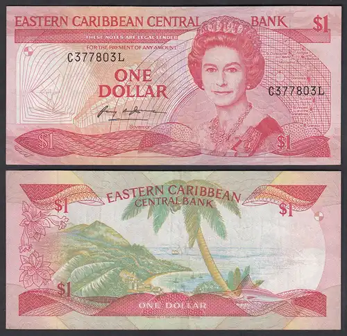 EASTERN CARIBBEAN $1 Dollars (1985-88) Pick 21I Surfix L VF (3)  (26818
