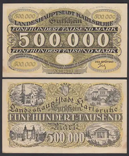 Karlsruhe 500- Tausend Mark 1923 Notgeld Gutschein Starnote  (26990