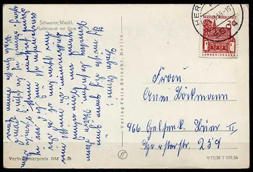 AK Schwerin 1966 Pfaffenteich mit Dom und Schwan    (6966