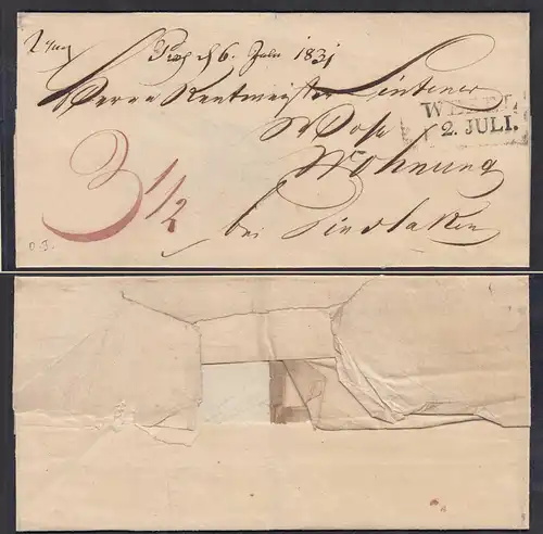 Preussen 1831 WESEL L2 Umschlag mit Taxierungen nach DINSLAKEN   (27179