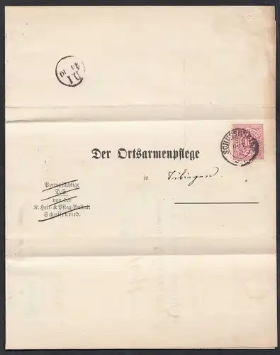 Württemberg 1887 Doppelverwendung Armenbrief Schussenried Tübingen  (27181