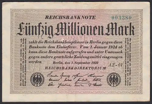 Reichsbanknote - 50 Millionen Mark 1923 Ro 108f F (4) FZ A Sigma AΣ-61   (27222