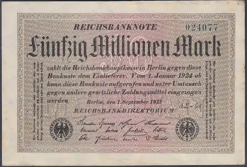 Reichsbanknote - 50 Millionen Mark 1923 Ro 108f VF (3) FZ A Sigma AΣ-54   (27224