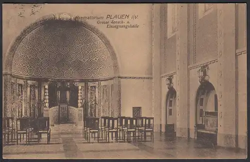AK Krematorium Plauen Einsegnungshalle 20.11.1923 Infla Frankatur   (27201
