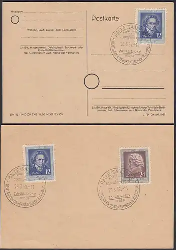 DDR 1952 Ludwig van Beethoven Mi. 300 (2) + 301 SST HALLE Saale Karte  (27203