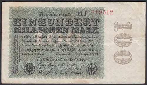 Reichsbanknote - 100 Million Mark 1923 Ro 106h FZ: J - BZ: 11    (27243