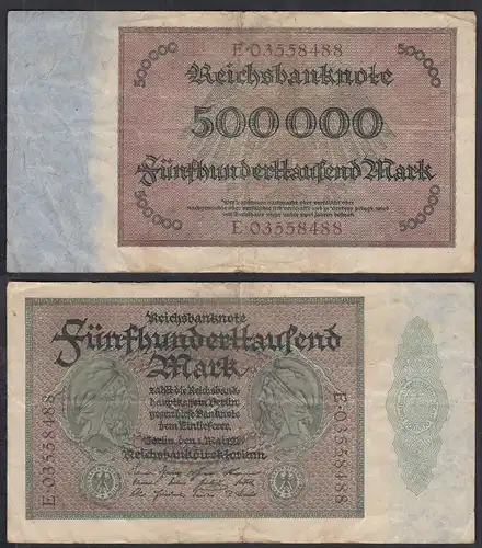 Reichsbanknote -  500 Tausend Mark 1923 Ros 87b F (4) Serie E 4-fach  (27257