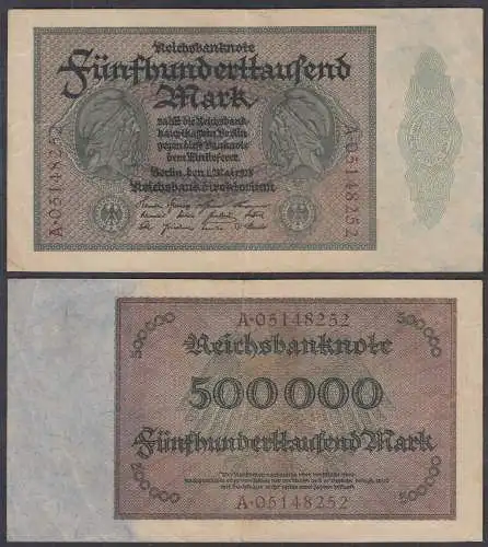 Reichsbanknote -  500 Tausend Mark 1923 Ro 87b VF (3) Serie A 4-fach  (27258