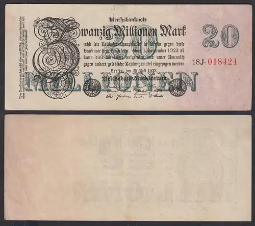 Reichsbanknote - 20 Millionen Mark 1923 Ro 96c VF (3) FZ: J BZ: 18  (27259