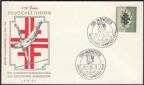 Germany BRD Bund 1958 Mi. 292 FDC 150 Jahre Deutsches Turnfest    (23509