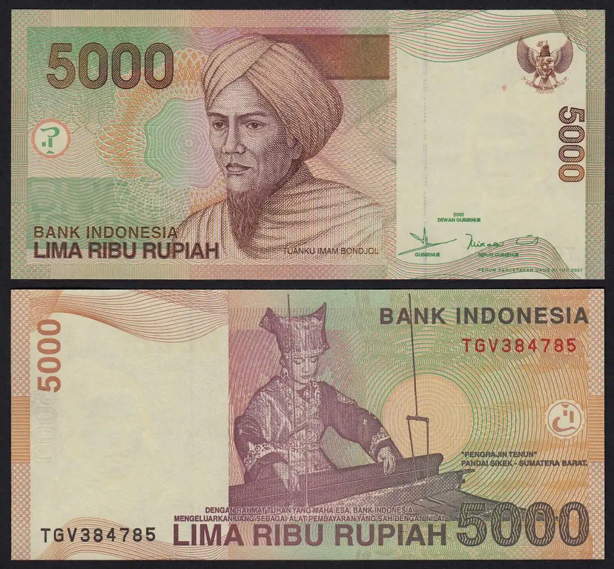 Indonesien - Indonesia 5000 5.000 Rupiah 2001/2007 Pick 142g UNC (1)    (21489