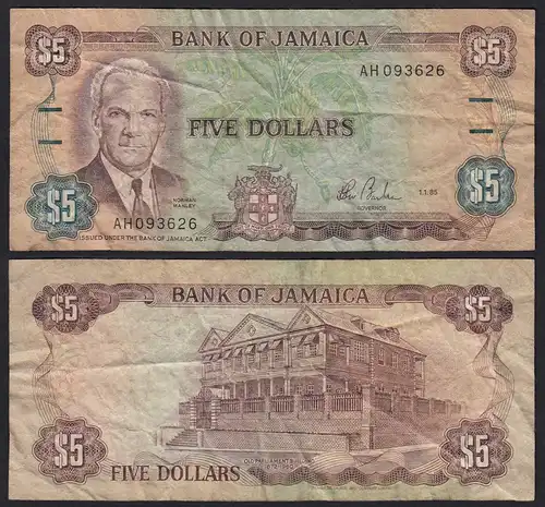 JAMAIKA - JAMAICA 5 Dollars Banknote 1985 Pick 70a F- (4-)      (21529