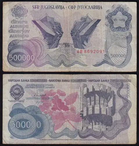 JUGOSLAWIEN - YUGOSLAVIA 500.000 500000 Dinara 1989 Pick 98a F (4)   (21135