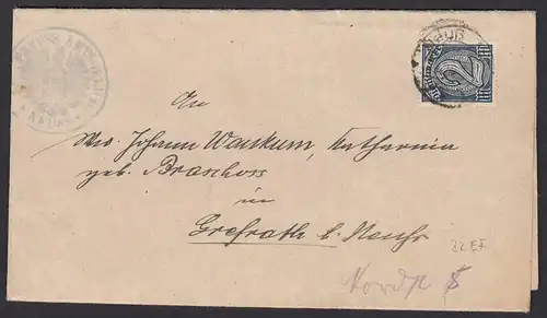 Amtsgericht Neuss Dienstbrief 1922 EF Mi.D 32 nach Grefrath Ladung    (21700