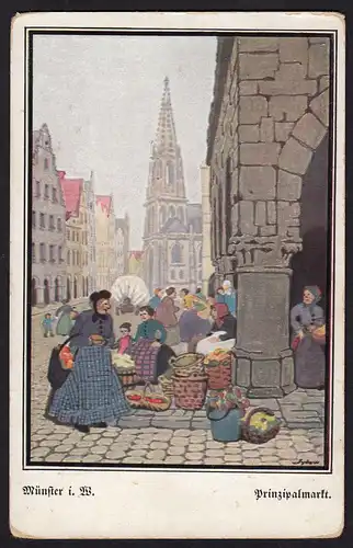 AK Münster Westfalen Kunstkarte Prinzipalmarkt signiert Sydow   (16854
