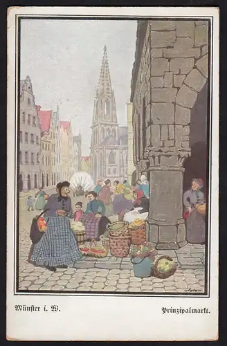 AK Münster Westfalen Kunstkarte Prinzipalmarkt signiert Sydow   (16847