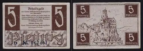 WÜRTTEMBERG 5 Pfennig 1947 Behelfsgeld Ro.214a VF (3)  (16418