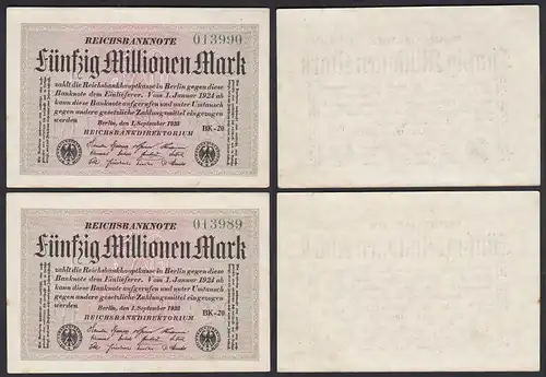 50 Millionen Mark 1923 Ro 108h Paar VF+ (3+) FZ BK-20 laufende Nummer    (27270