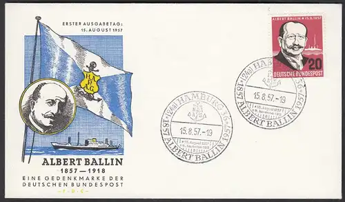 BRD Bund 1957 Mi. 266 FDC Albert Ballin Reeder   (23519