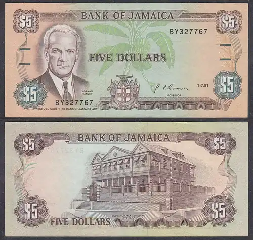 JAMAIKA - JAMAICA 5 Dollars Banknote 1991 Pick 70d  VF+ (3+)      (27322
