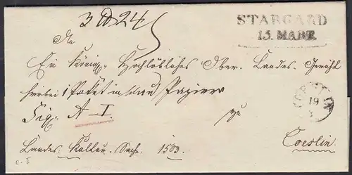 STARGARD L2 (jetzt Szczeciński) Umschlag um 1830 n.COESLIN Taxiert   (27342