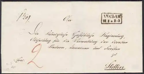 ANCLAM K2 Umschlag um 1850 nach STETTIN Taxiert   (27343