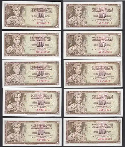 JUGOSLAWIEN - YUGOSLAVIA 10 Stück á 10 Dinara 1968 Pick 82c UNC (1)   (89141