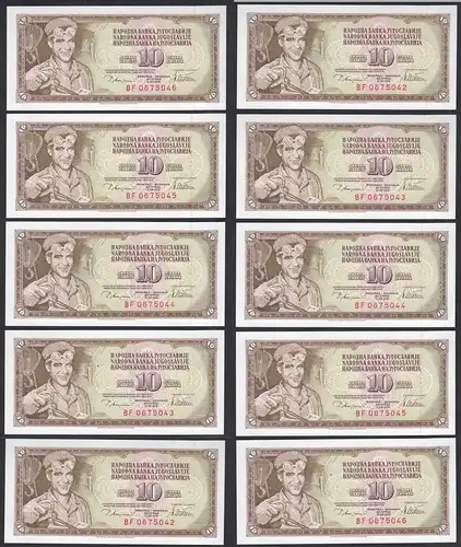 JUGOSLAWIEN - YUGOSLAVIA 10 Stück á 10 Dinara 1978 Pick 87a UNC (1)   (89142