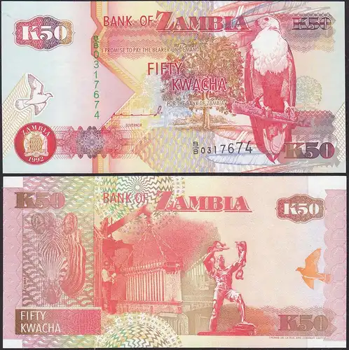 Sambia -Zambia - 50 Kwacha Banknotes 1992 UNC Pick 37    (13102