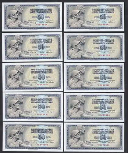 JUGOSLAWIEN - YUGOSLAVIA 10 Stück á 50 Dinara 1968 Pick 83b UNC (1)   (89154