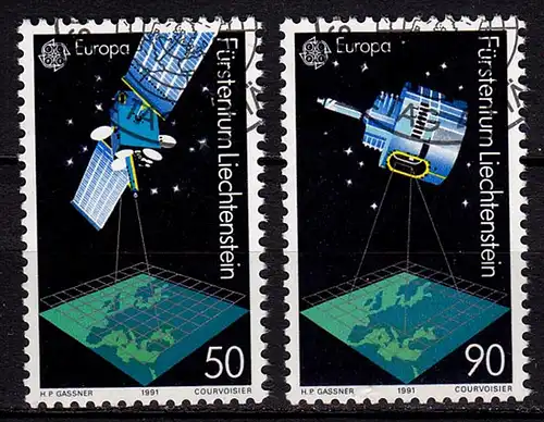 Liechtenstein Mi.1011-12 used gest. EUROPA SPACE Weltraum Satteliten 1991 (c124