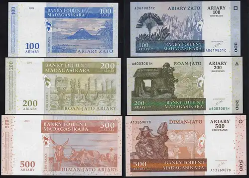 MADAGASKAR - 3 Stück Banknoten 2004 UNC (1)   (14332