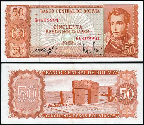 Bolivien - Bolivia 50 Bolivianos 1962 XF (2) Pick 162a    (14301