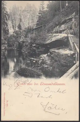 AK Gruss aus der Edmundsklamm Bahnpost Dresden - Boudenbach 1899   (27421