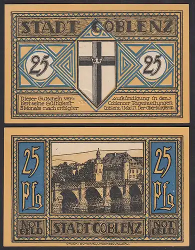 Coblenz = Koblenz 25 Pfennig Notgeld 1921 UNC (1)   (26433